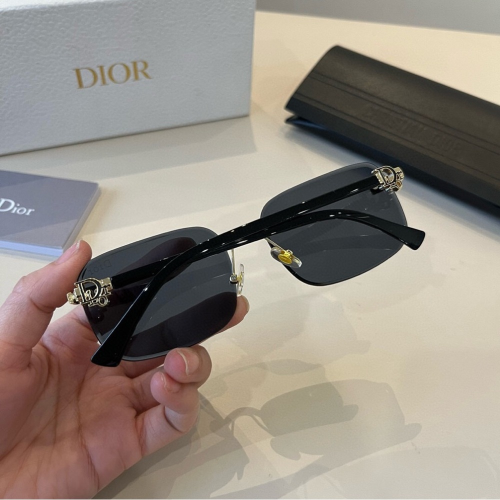 Dior Black Rectangular Sunglasses with Polished Finish - Picture 10 of 10